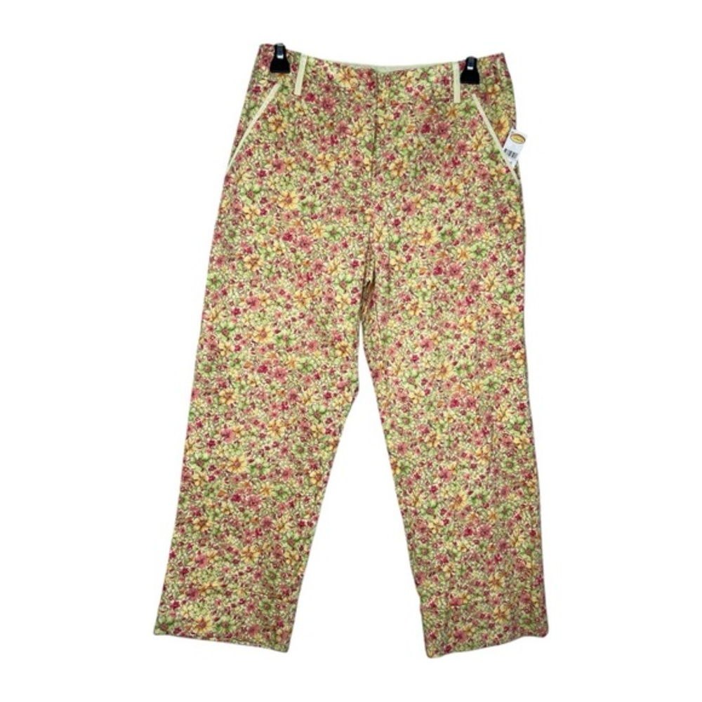 Talbots Pink Yellow Floral Cuffed Capri Pants Sz 6 NEW